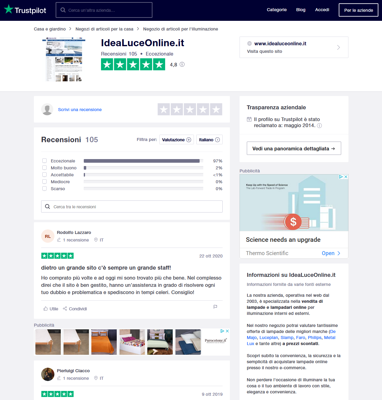 Recensioni IdeaLuce Trustpilot